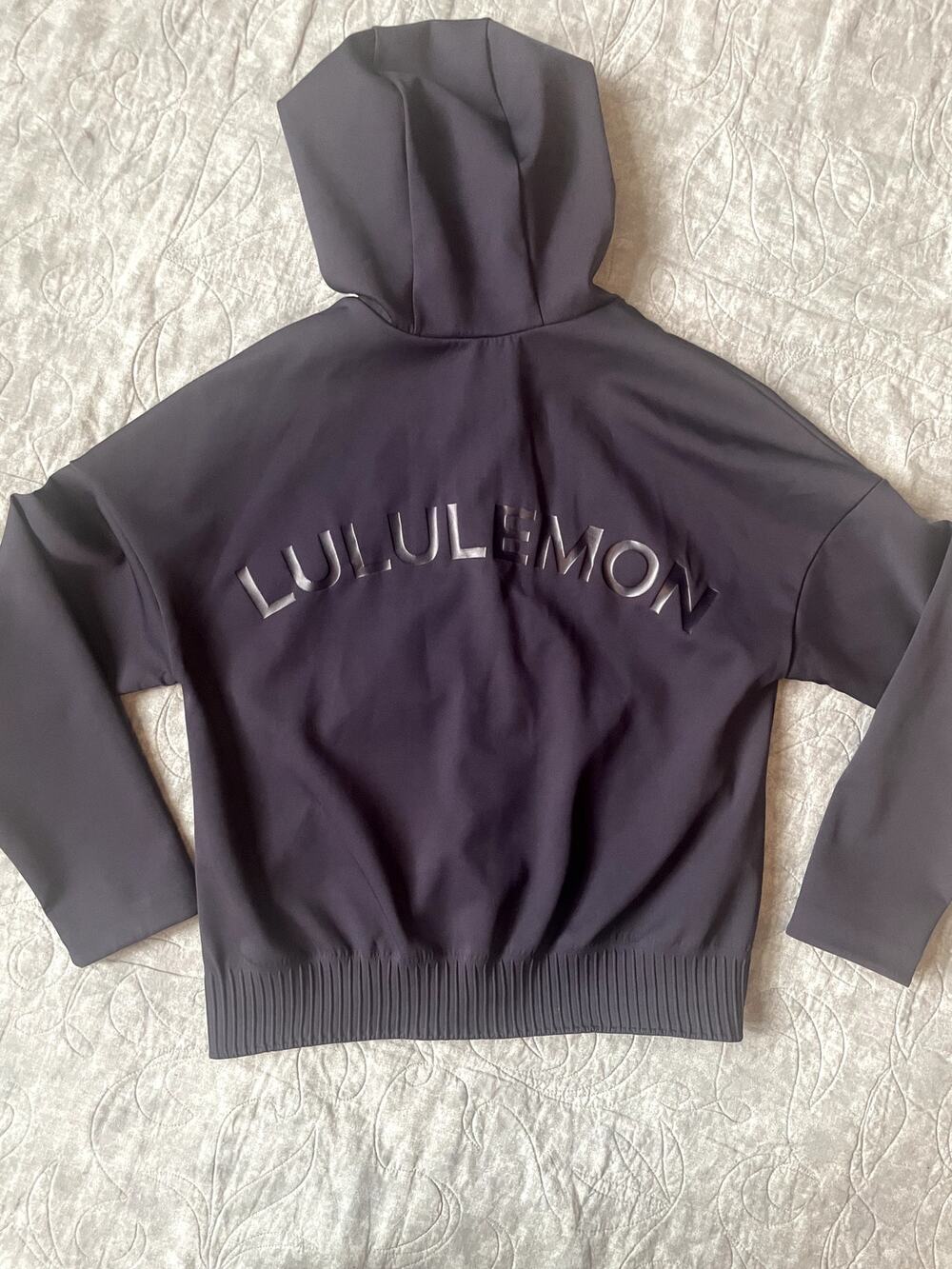 Lululemon Scuba Oversized Bomber Full Zip Jacket Back Spellout Logo NAVY